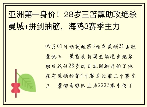 亚洲第一身价!28岁三笘薰助攻绝杀曼城+拼到抽筋,海鸥3赛季主力 亚洲第一身价!28岁三笘薰助攻绝杀曼城+拼到抽筋,海鸥3赛季主力
